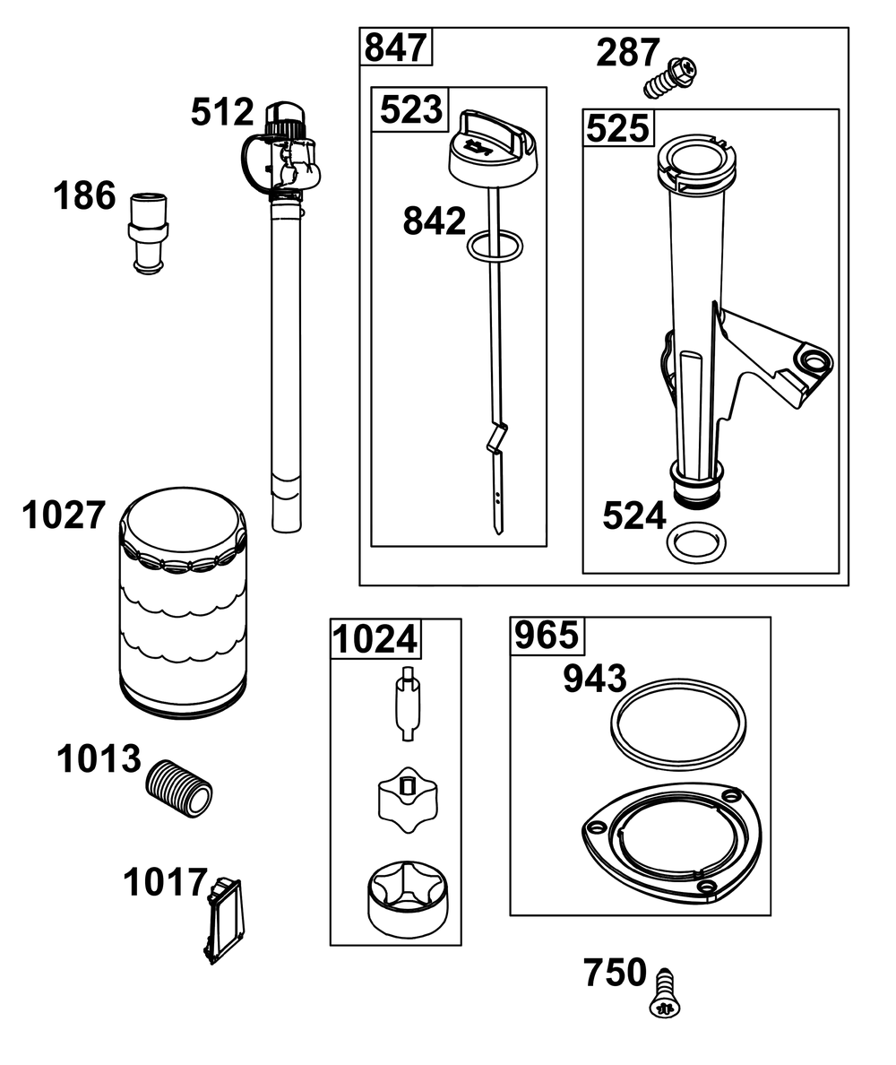 Lubrication Group Diagram and Parts List for 44U677-0020-B5 400000 - 699999 Briggs and Stratton Engine